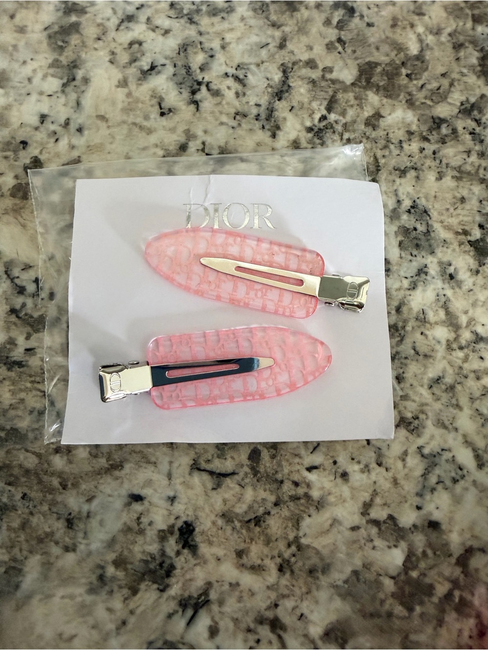 Dior Pink Resin womens Snap Hair Clips – Pair